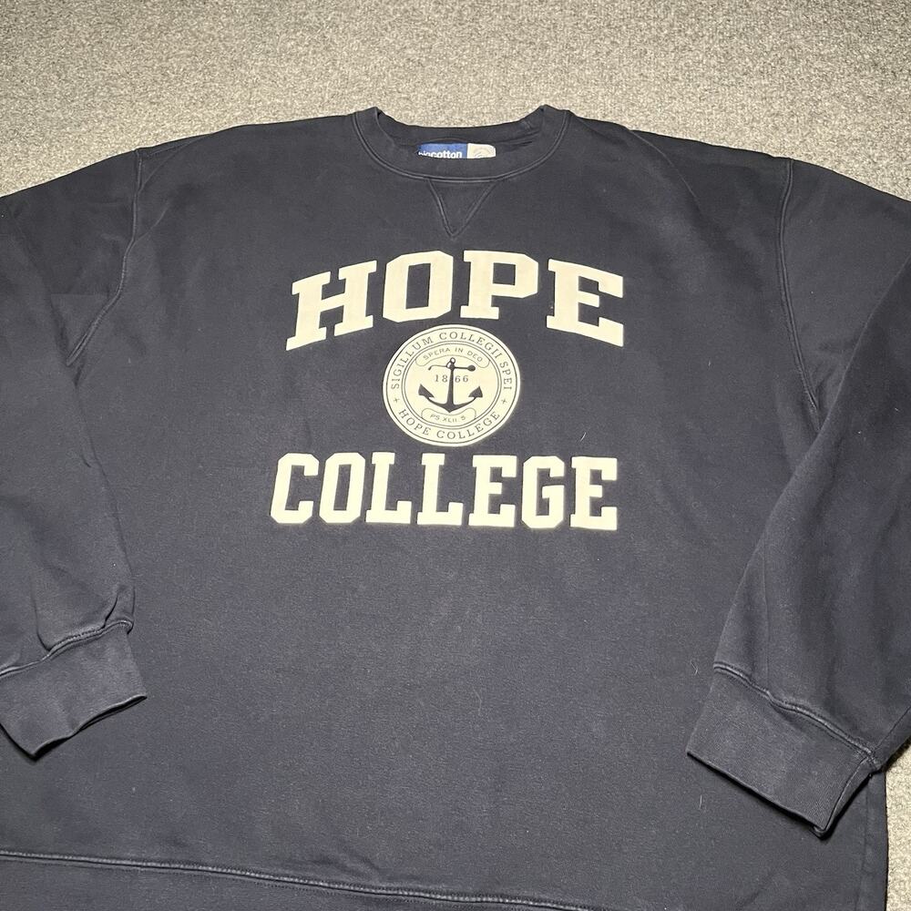 Hope College Big Cotton Gear Sweatshirt Mens 2XL Blue Crewneck Pullover Fleece